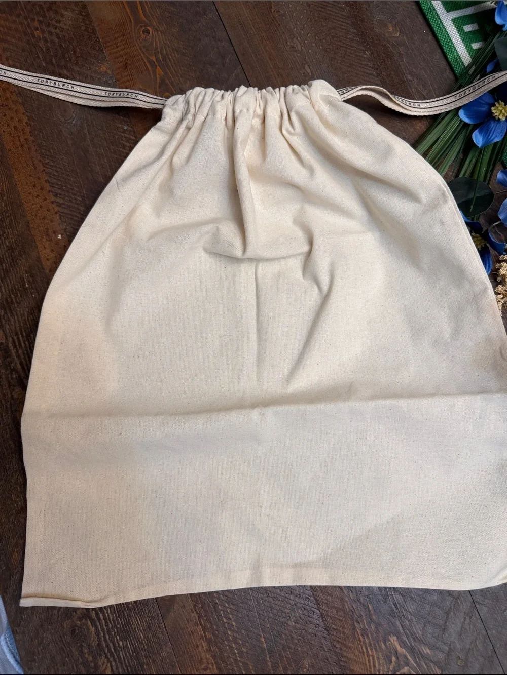 Tory Burch Cream Cotton Canvas Dust Bag Drawstring Protective Pouch